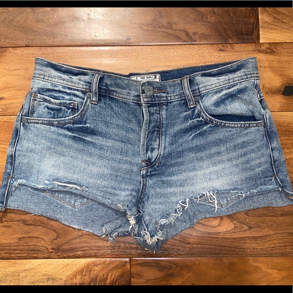 Free People Mid-Wash Denim Cutoff Shorts